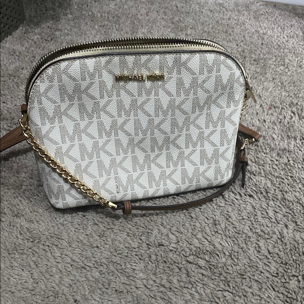 Michael Kors White and Gold Crossbody Bag with Gold Hardware